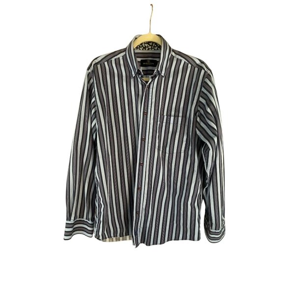 Bugatchi Uomo Mens Striped Long Sleeve Button-Up Shirt M Cotton Navy  Nautical - Picture 1 of 10